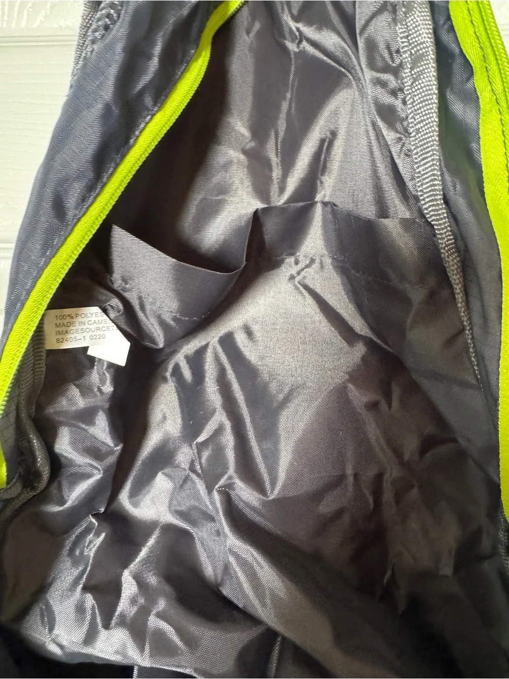 Costco Packable Backpack Lightweight Foldable Grey & Neon Green Lime